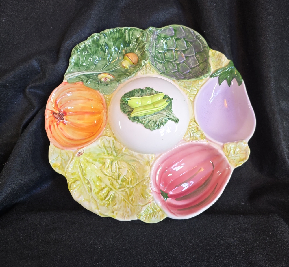 Majolica CASAFINA Vegetable Divided Serving Platter Tray & Lid 14.5" Portugal